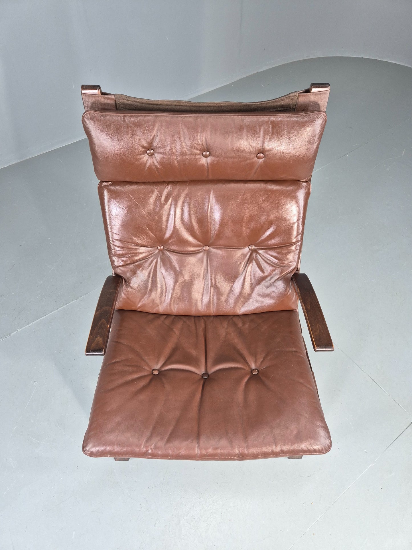 Vintage 1970s Leather Lounge Chair Farstrup Denmark Bentwood Frame Retro EB12312