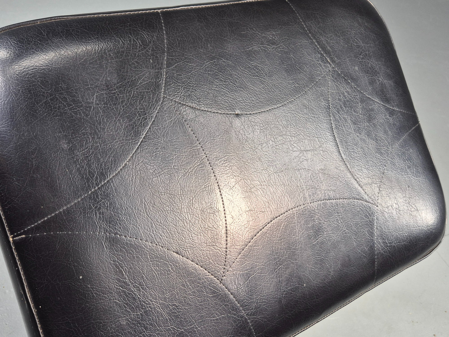 Vintage Danish Mid Century Footstool Black Vinyl Teak Legs Retro 1960s EB12156