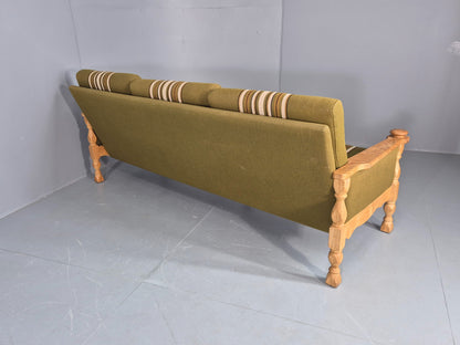 Vintage Danish 3 seater Sofa Oak Kjaenulf Green Cushions 1970s Retro EB12782