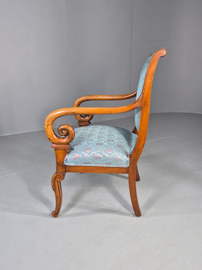 Antique Mahogany Arm Chair Louis Phillipe Style Floral Damask EB12858