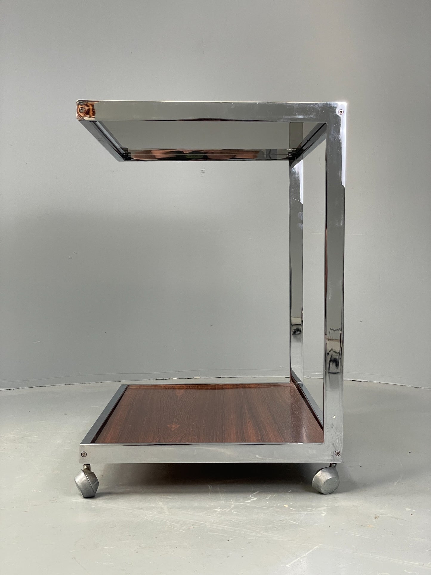 Vintage Chrome Serving Trolley By Howard Miller MDA 1970s Retro Glass EB12500