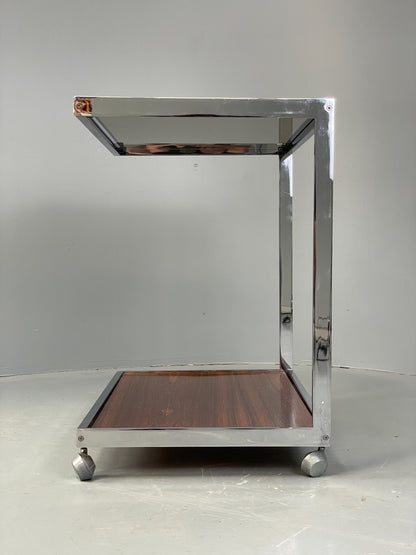 Vintage Chrome Serving Trolley By Howard Miller MDA 1970s Retro Glass EB12500
