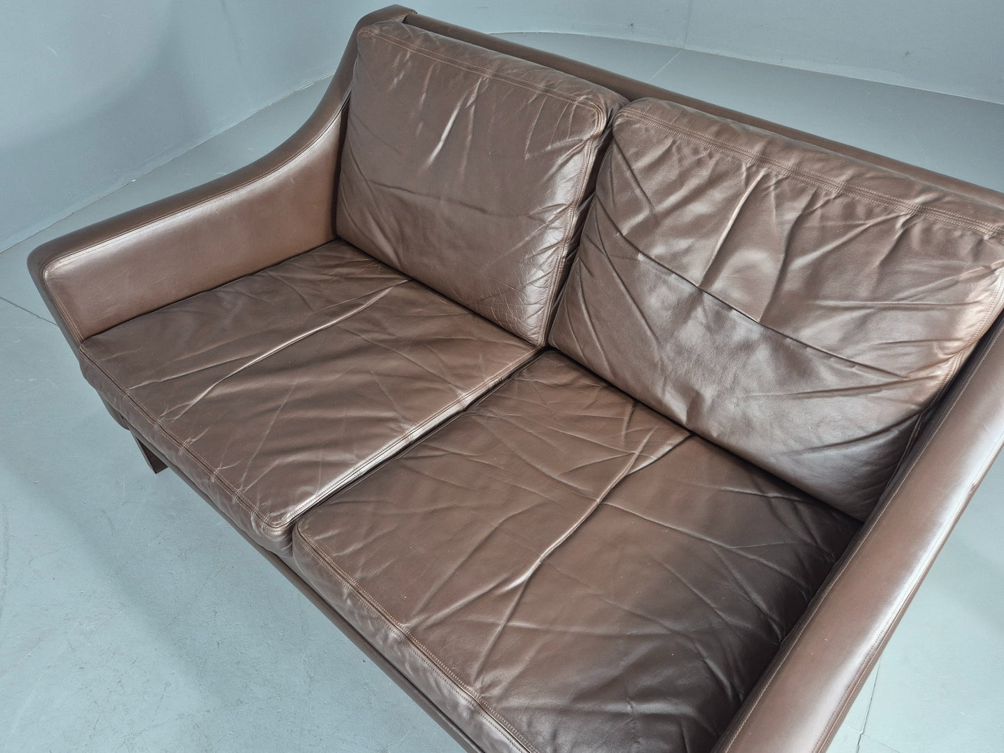 Vintage Mid Century 2 Seater Sofa Brown Leather Danish 1970s Retro MCM EB12468