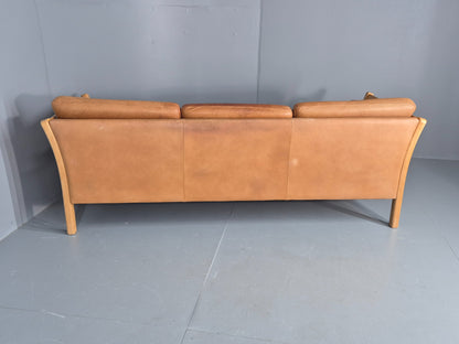 Vintage Stouby 3 seater Sofa Tan Leather 1980s Retro Mid Century Modern EB11610