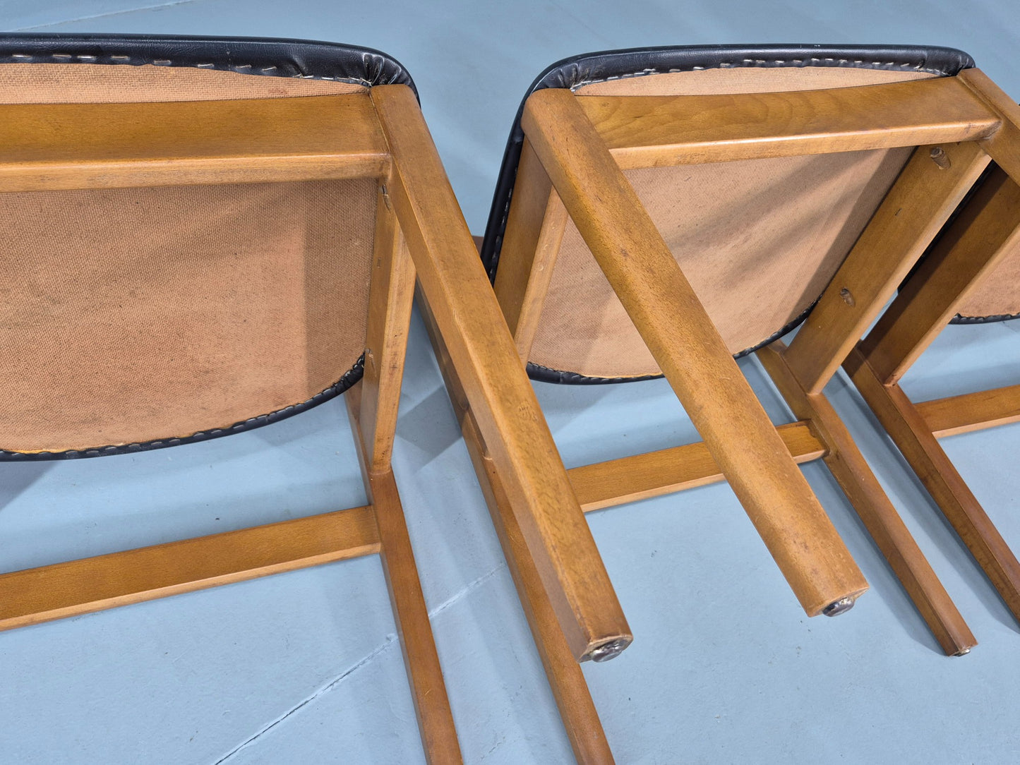 4 Vintage 1960s Dining Chairs Beech Frames Vinyl Seats Retro Mid Century EB12523