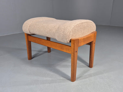 Vintage Mid Century Danish Footstool Teak Cream wool 1970s Retro EB12046