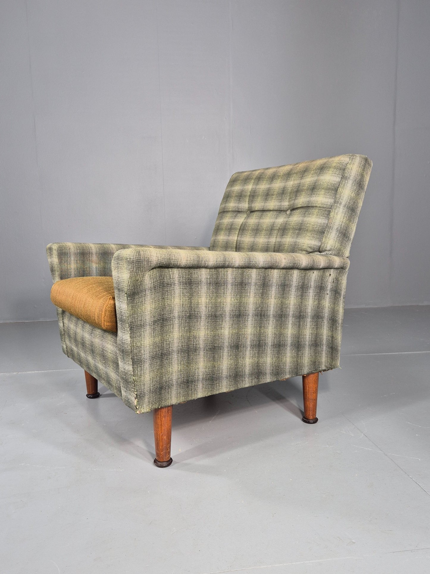 Vintage 1960s Retro Lounge Chair Green and Gold Upholstery EB11829