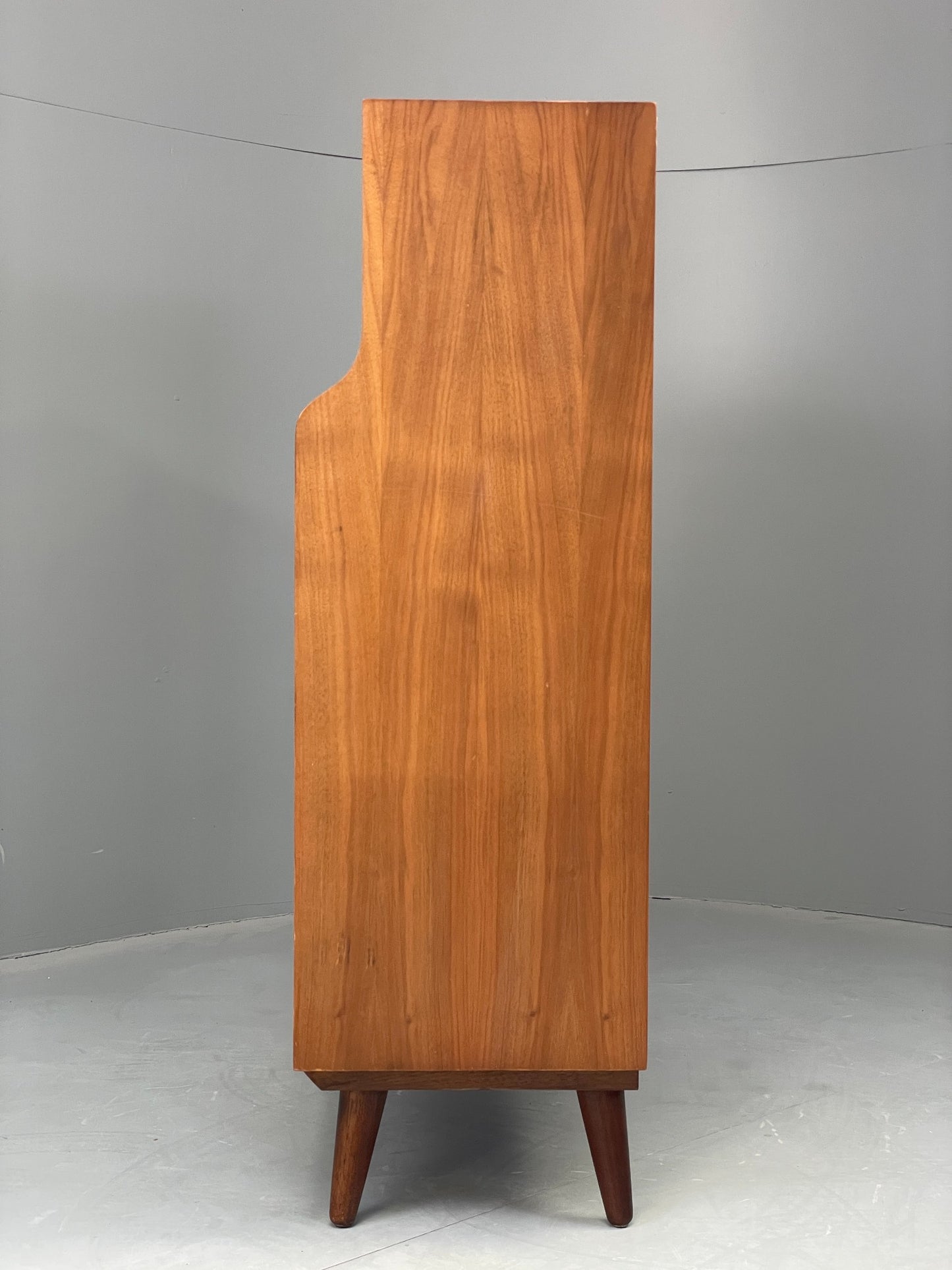 Vintage Bookcase Walnut 1960s Retro Midcentury Glass Doors Shelving EB12607
