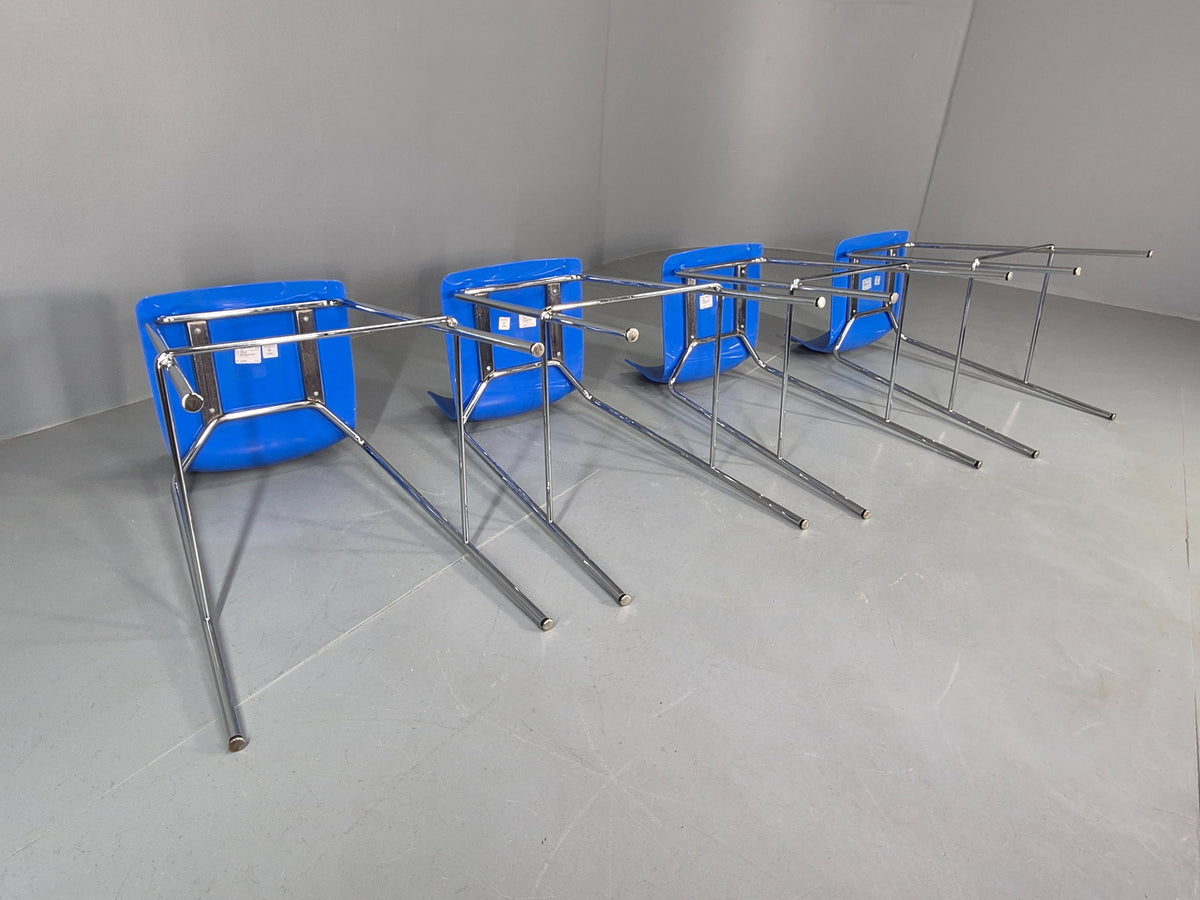 4 Bar Stools Modern Design Allermuir Casper Blue Chromed Steel Frame EB12999