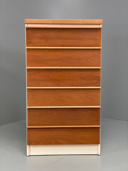 Vintage 1960s Teak Chest Of Drawers Tallboy Mid Century White Retro EB12959