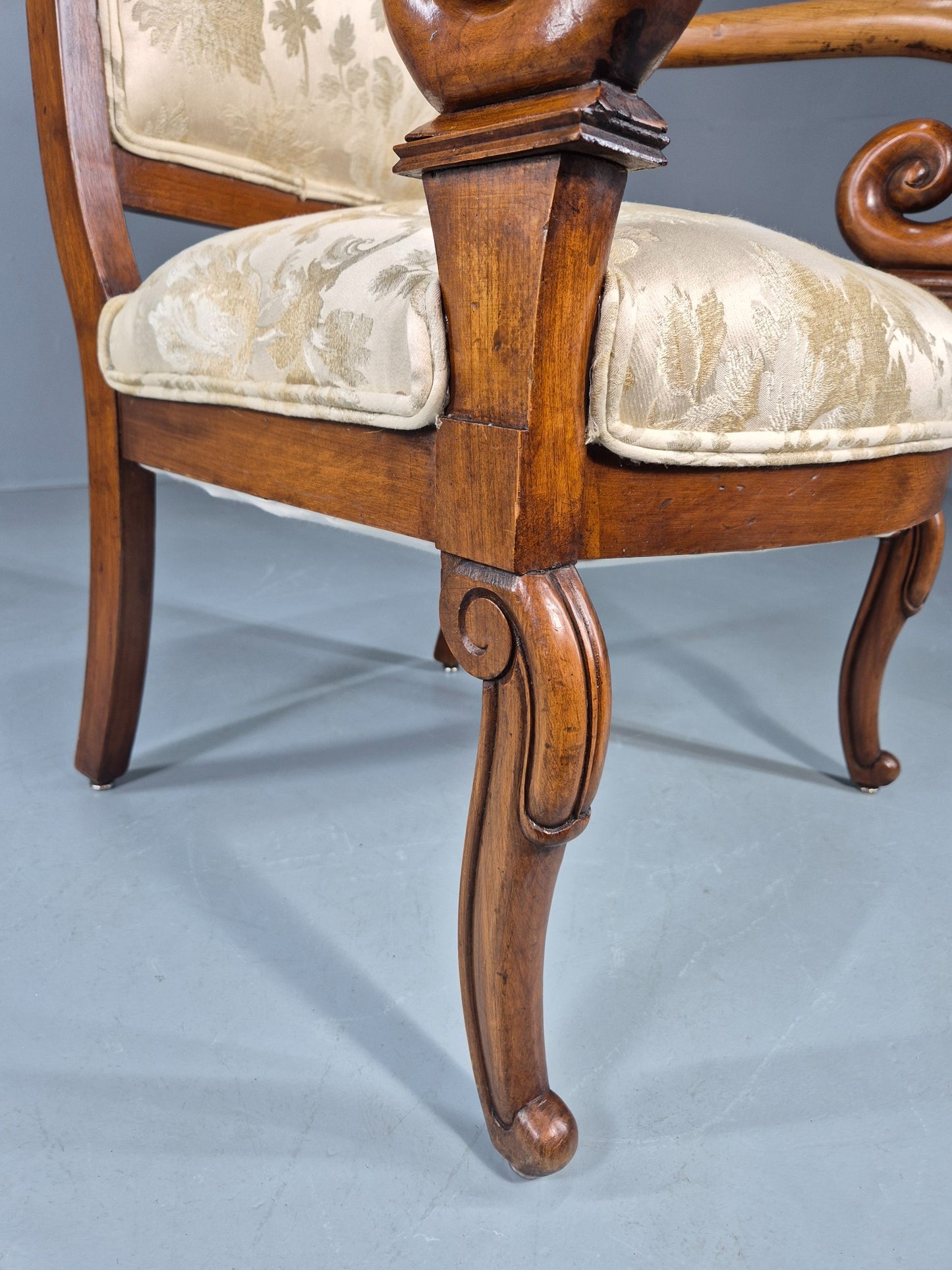 Antique Mahogany Arm Chair Louis Phillipe Style Floral Damask EB12857