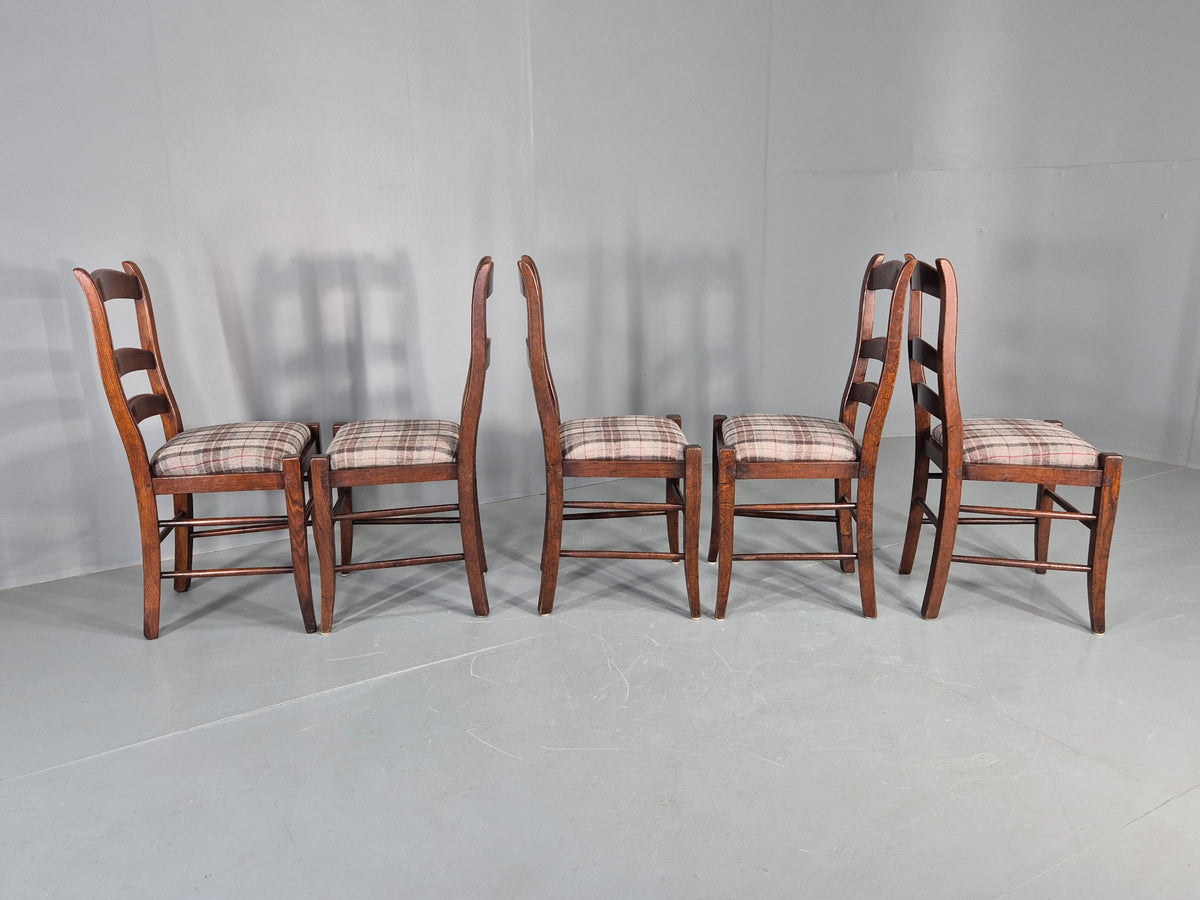 5 Ladderback Dining Chairs Traditional styled Modern Edition Tartan Cloth 11173