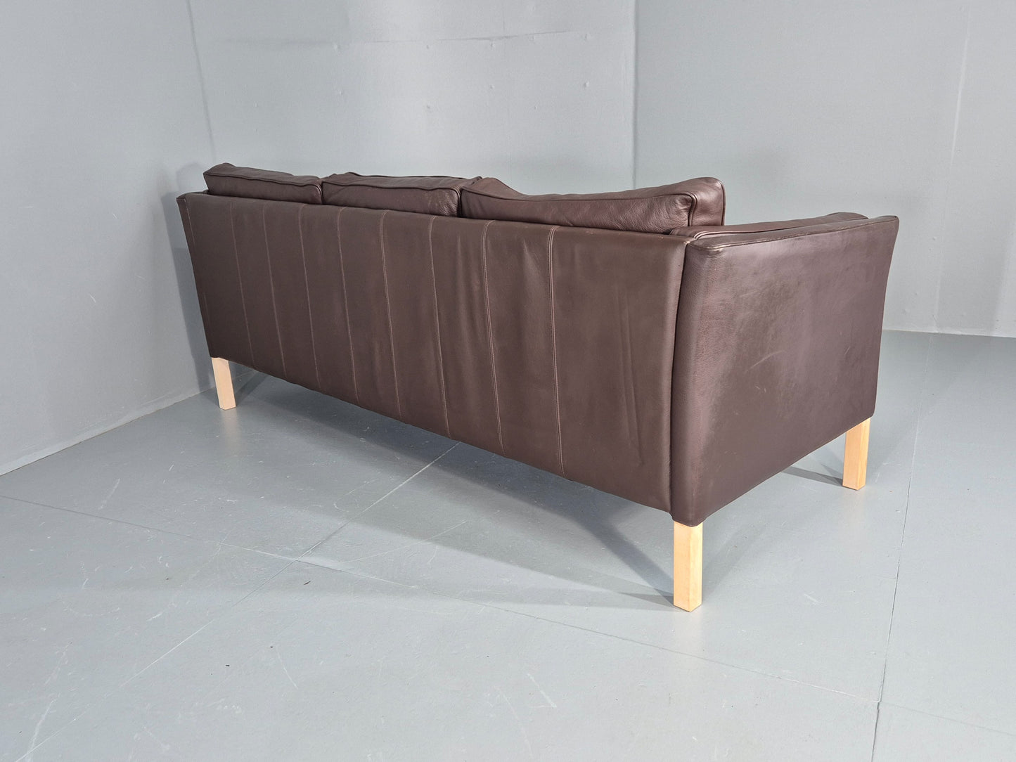 Vintage Danish 3 seat Sofa Brown Leather 1980s Retro MCM EB12433