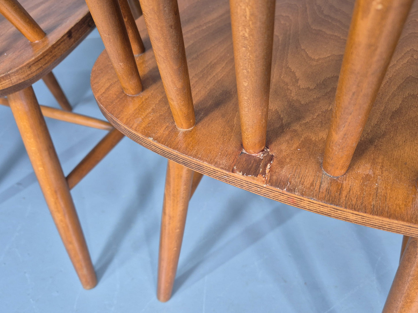 4 Vintage 1970s Retro Dining Chairs Scandinavian Stick Back Design EB12257