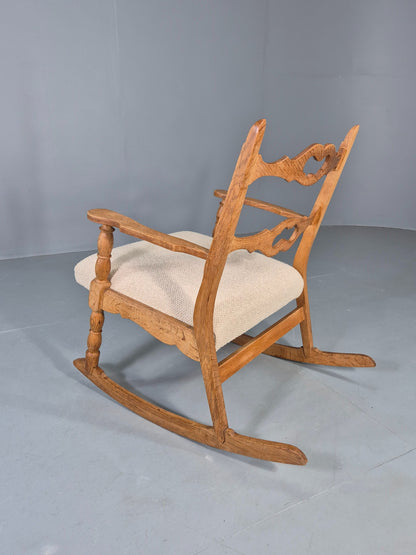 Vintage Danish Rocking Chair by Henning Kjaernulf Oak and Oatmeal 1970s  EB13042