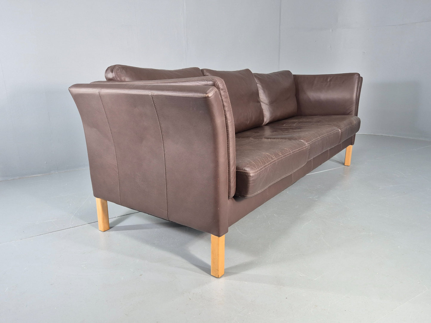 Vintage Danish 3 Seat Sofa Brown Leather 1980s Retro MCM  EB12417