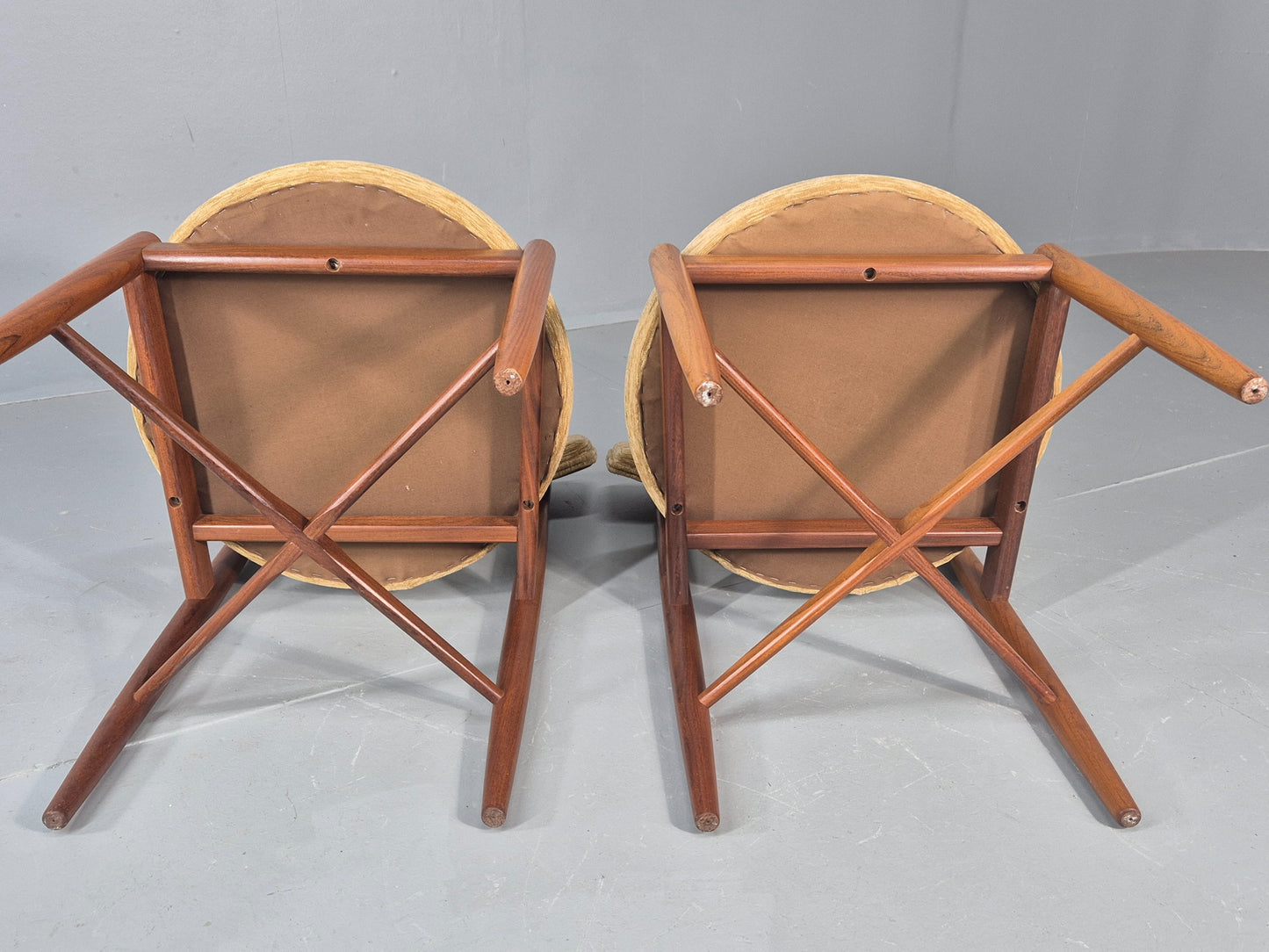 10 Vintage G Plan Dining Chairs Circle Seat Model Teak Frames Chenille EB12027