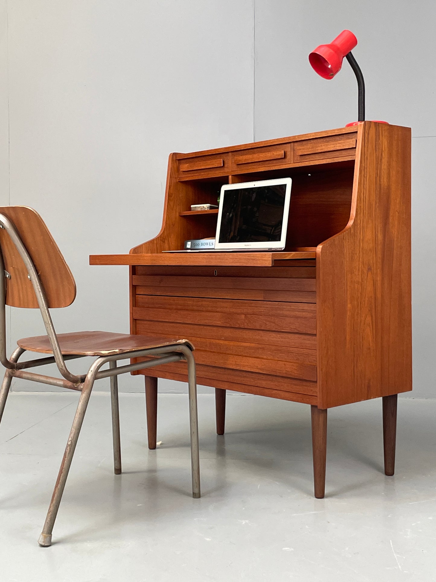 Vintage Teak Bureau Desk By Reoval 1960s Danish Mid Century Drawers EB12367