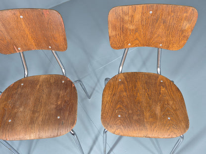 3 Vintage Danish Stacking Industrial Chairs Teak and Steel Retro 1960s EB12404