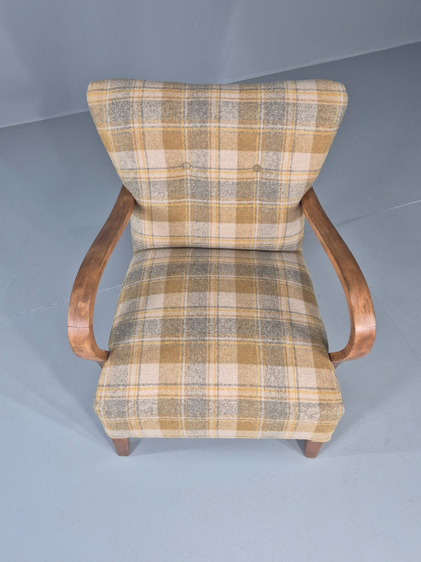 Vintage Danish Art Deco Open Armchair New Upholstery Snowshill Tartan EB12310