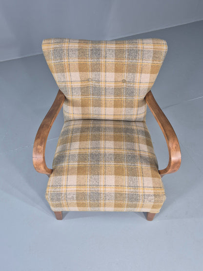 Vintage Danish Art Deco Open Armchair New Upholstery Snowshill Tartan EB12310