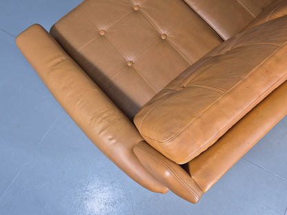 Vintage 3 Seater Mid Century Sofa Tan Leather 1970s Retro Chrome Feet  EB11773