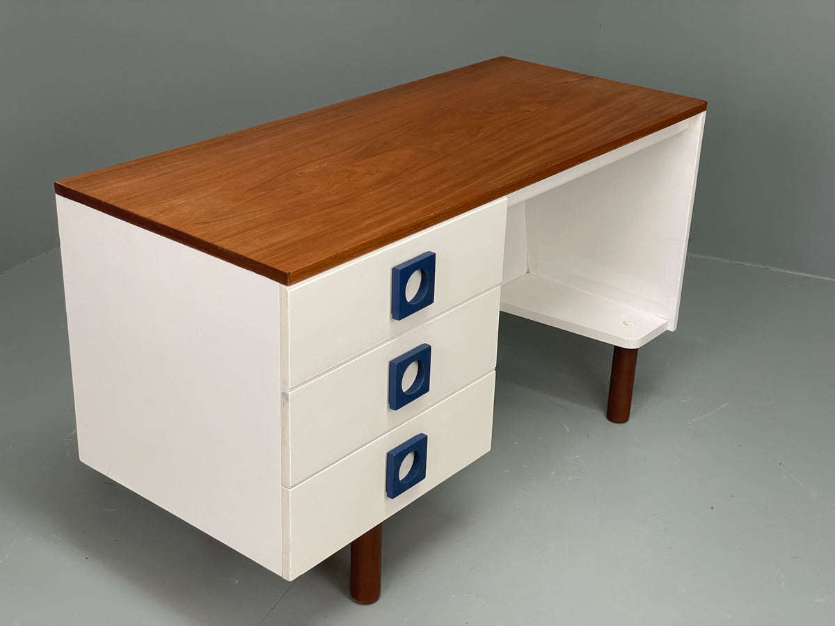 Vintage 1960s Compact Desk Teak Uniflex White Retro Mid Century Drawers EB12968