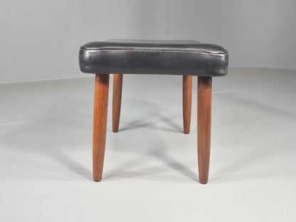 Vintage Mid Century Danish Footstool Black Vinyl Teak Legs 1960s Retro EB12025