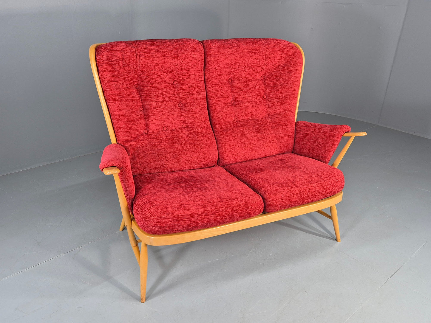 Vintage Ercol Evergreen 2 seater Sofa Red Chenille Upholstery  EB12860