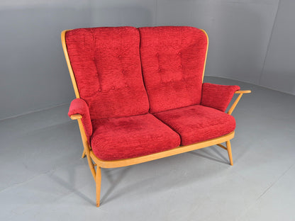 Vintage Ercol Evergreen 2 seater Sofa Red Chenille Upholstery  EB12860
