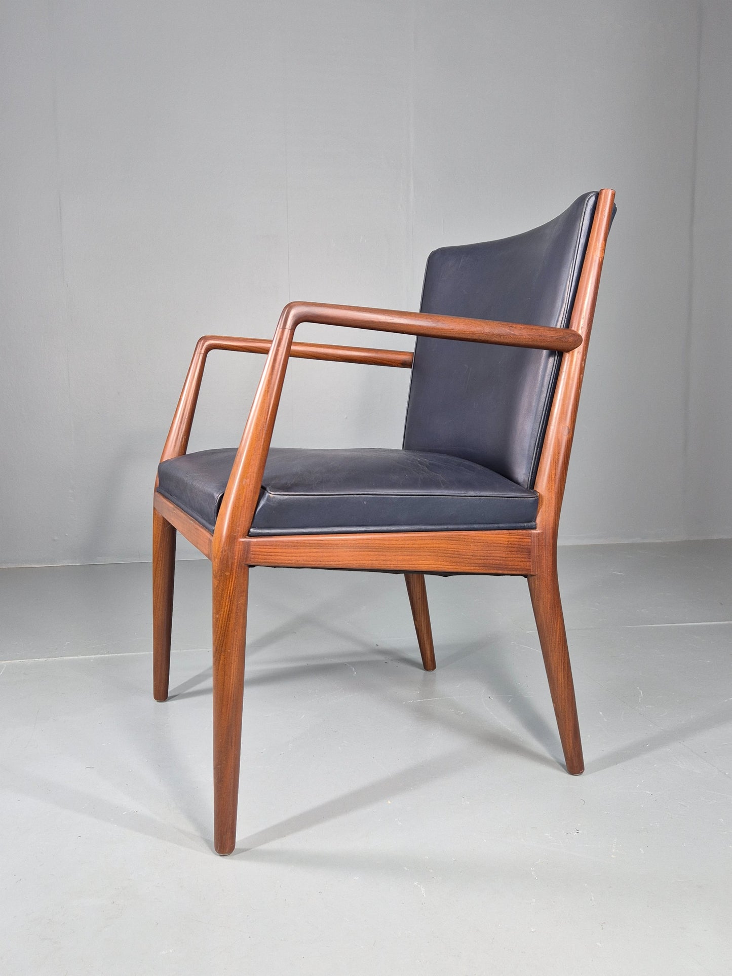 Vintage Mid Century Teak Armchair Blue Leather 1960s Retro EB11904