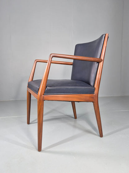 Vintage Mid Century Teak Armchair Blue Leather 1960s Retro EB11904