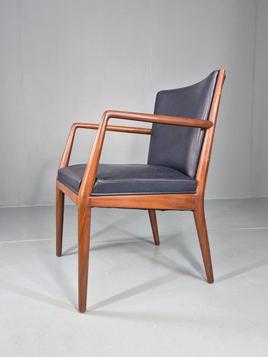 Vintage Mid Century Teak Armchair Blue Leather 1960s Retro EB11904
