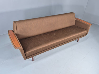 Vintage 1960s Sofa Bed Danish Green and Teak details Mid Century Classic EB09336