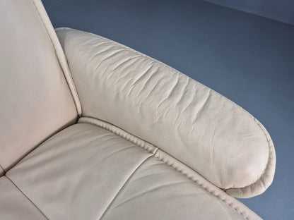 Vintage Stressless Chair and Stool Cream Leather Ekornes Original 1990s EB13078