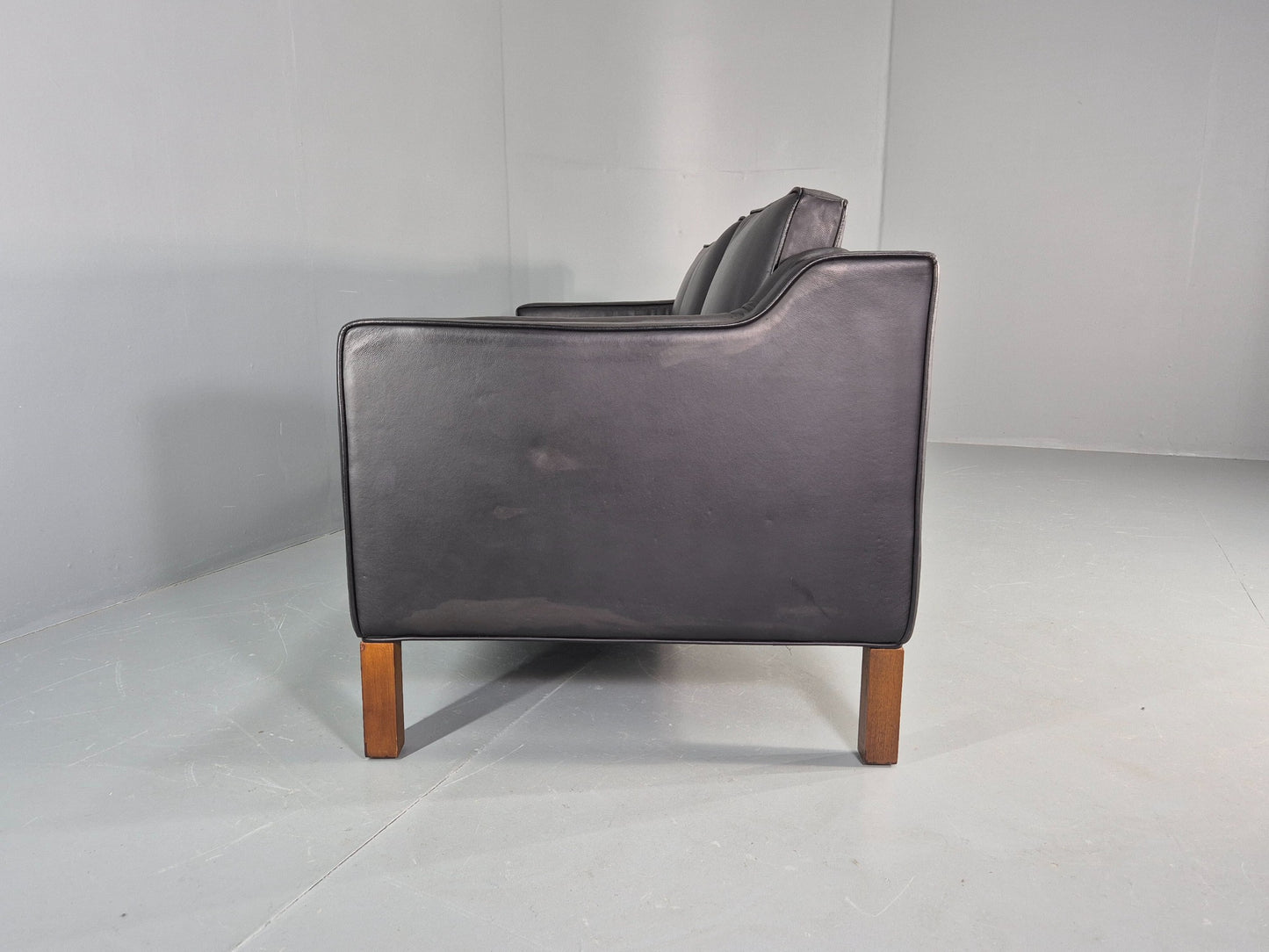 Vintage 3 Seater Sofa Black Leather Mogensen Shape 1980s Retro MCM EB12385