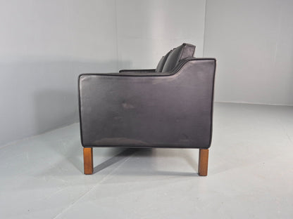 Vintage 3 Seater Sofa Black Leather Mogensen Shape 1980s Retro MCM EB12385