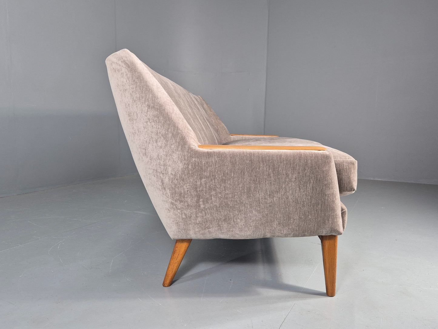 Vintage 3 Seater Danish Mid Century Sofa Oak Frame Paws New Upholstery EB11125