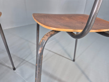 4 Vintage Danish Industrial Steel and Ply Stacking Chair 1960s Retro EB12655