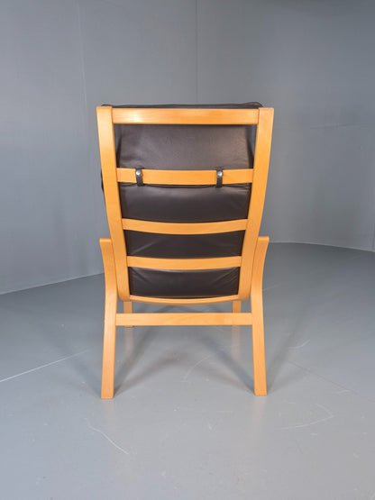 Vintage Danish Lounge Chair Leather and Bentwood 1980s Retro MCM EB13079