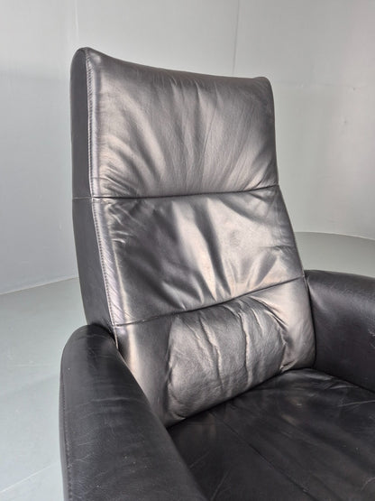 Vintage Hjort Knudsen Black Leather and Chrome Swivel Lounge Chair Retro EB13083