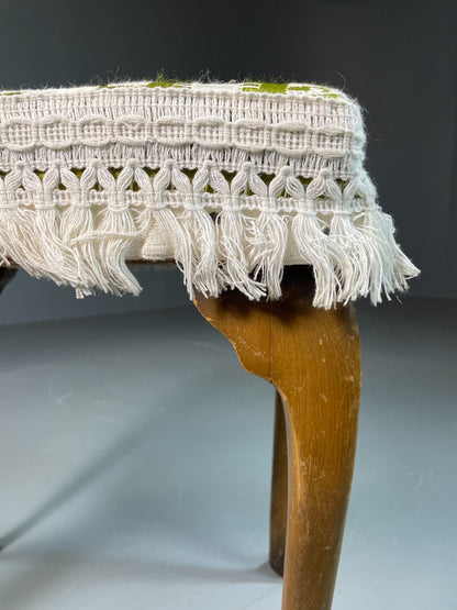 Vintage Danish 1960s Regency Revival Foot Stool White & Green Retro EB06333