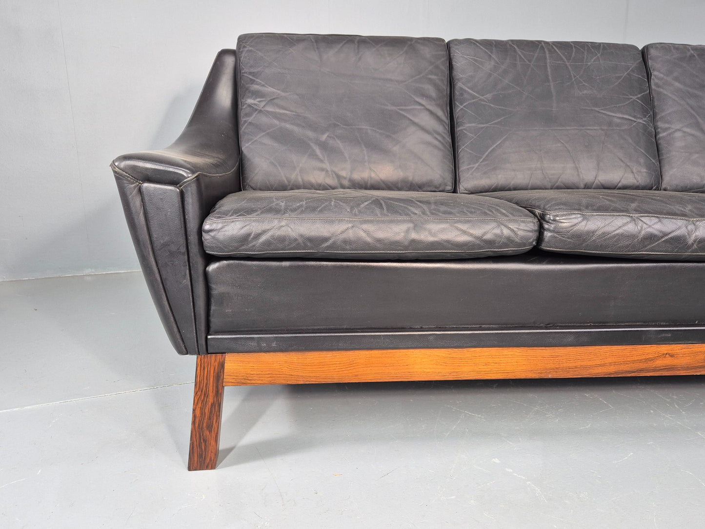 Vintage Mid Century 3 Seater Sofa Black Leather Danish 1960s Retro EB10403