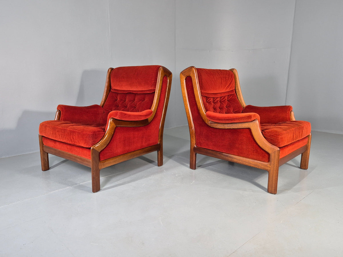 2 Vintage Guy Rogers Lounge Chairs 1970s Mahogany Frame Retro MCM Eb13056