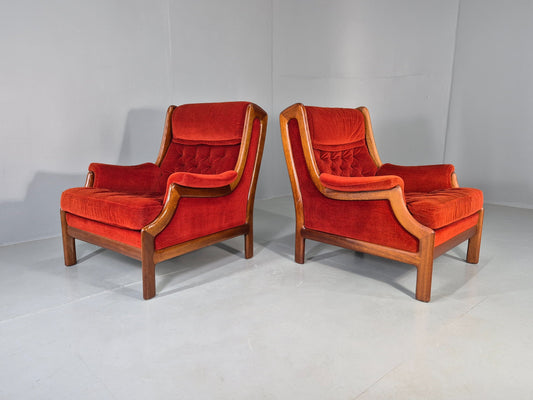 2 Vintage Guy Rogers Lounge Chairs 1970s Mahogany Frame Retro MCM Eb13056