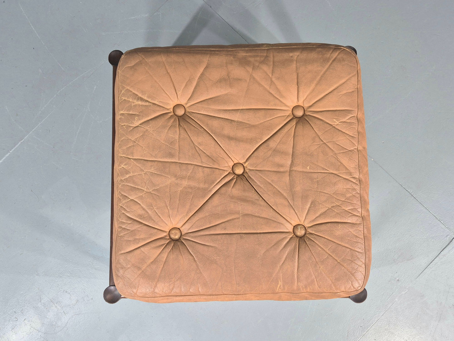 Vintage Danish Mid Century Footstool Leather upholstered Hard Wood Frame EB12009