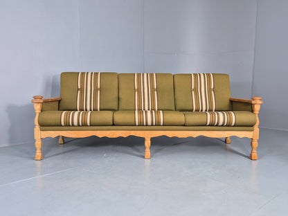 Vintage Danish 3 seater Sofa Oak Kjaenulf Green Cushions 1970s Retro EB12782