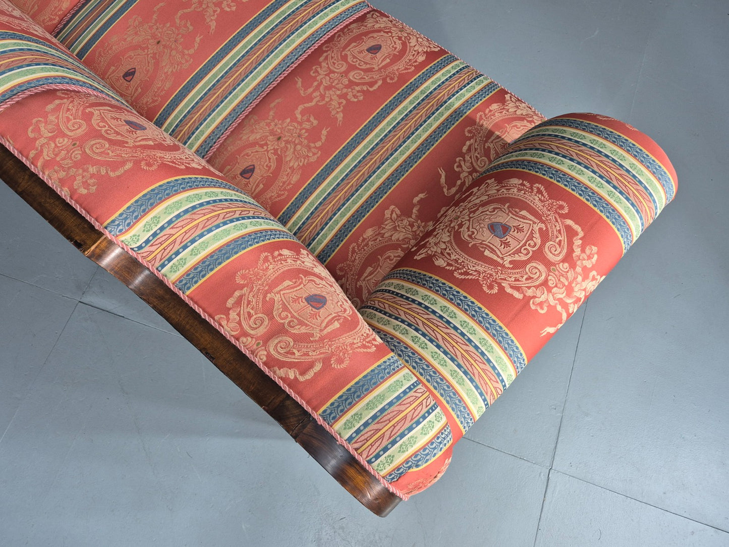 Vintage 3 Seater Sofa Art Deco Bergere Walnut Frame Cotton Colourful EB12734