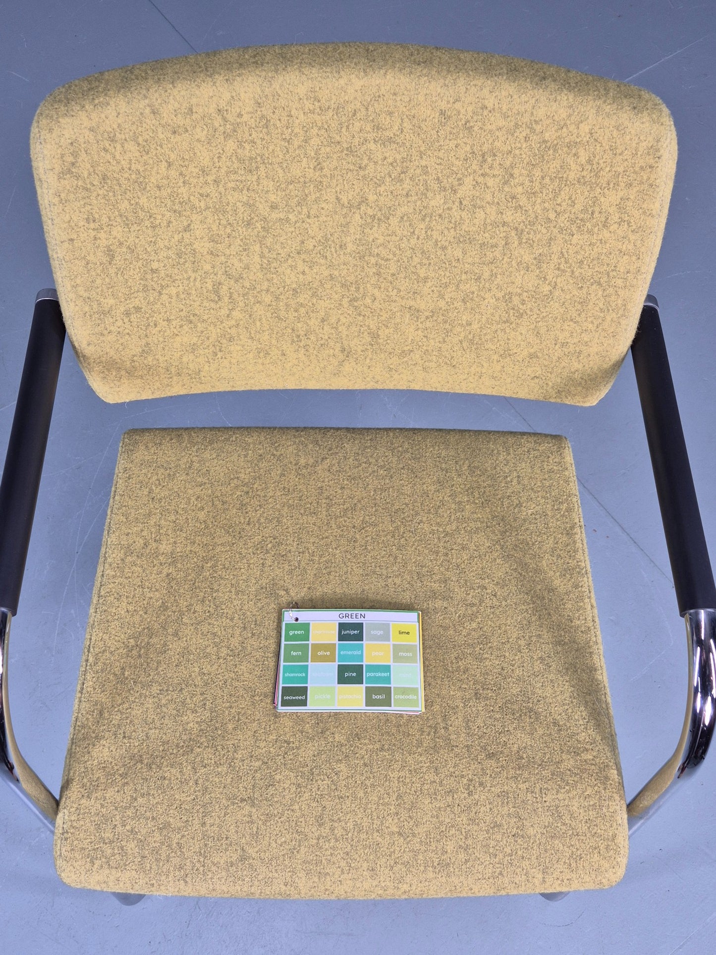 Modern Design Arm Chair Verco Brand Green Wool Chrome Frame EB12454