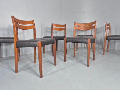 6 Vintage Danish Teak Dining Chairs Mid Century Leather Mogens Kold  EB12650